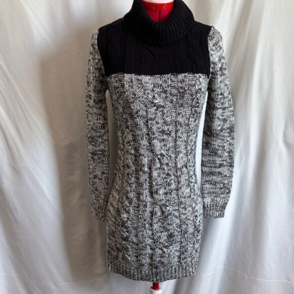 Ripe Black and Gray Cable Knit Turtleneck Sweater - Picture 1 of 7